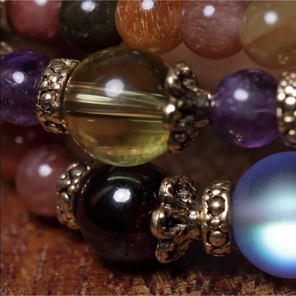 Reiki Charged Mixed gemstone Mala prayer necklace - Picture 4 of 7